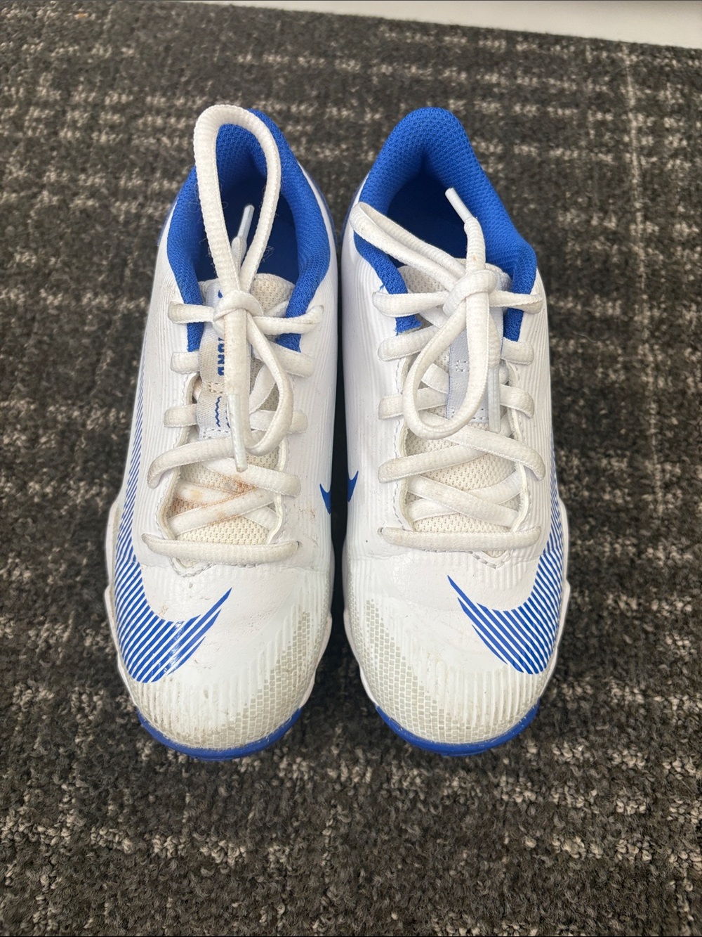 Nike Kids White and Royal Blue Swoosh Sneakers